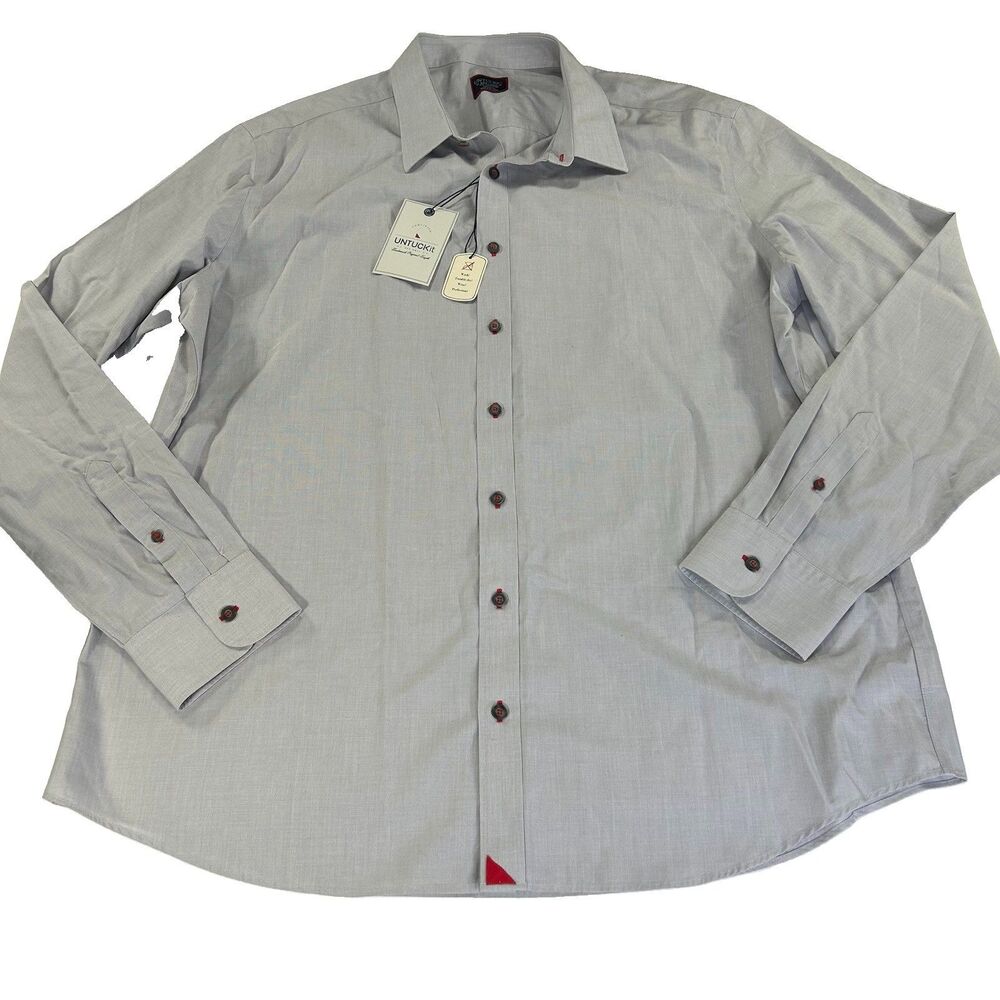 UNTUCKIT Men's Rubican Wrinkle-Free Long Sleeve Shirt Gray Re Contrast Cuff XXXL